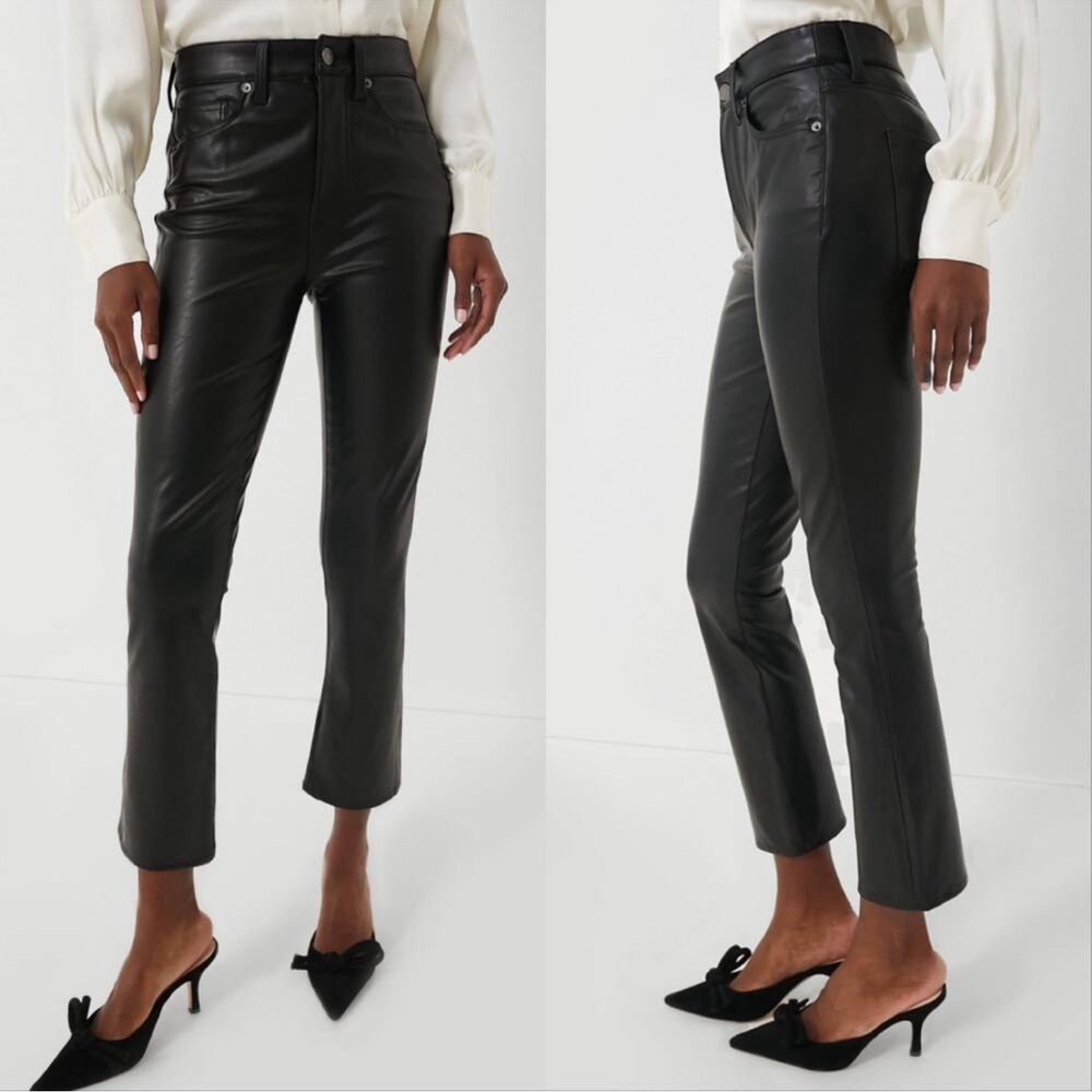Veronica Beard Carly Kick Flare Faux Leather Black Pants
